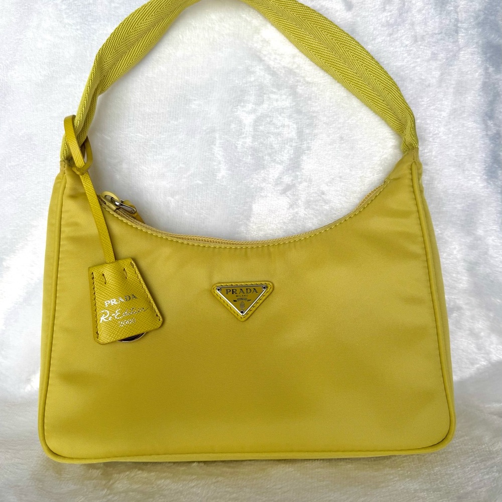 Prada Nylon Re-edition Yellow Shoulder Bag with Hobo Silhouette